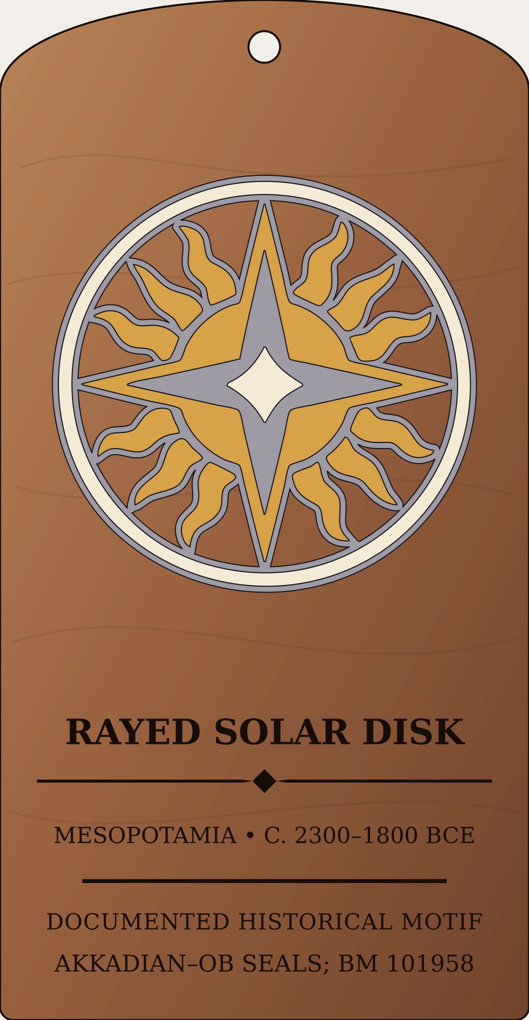 Rayed Solar Disk (Utu/Shamash šamšatu) — Documented Akkadian Motif, Akkadian–Old Babylonian Sanctum Hex Archive Plaque preview
