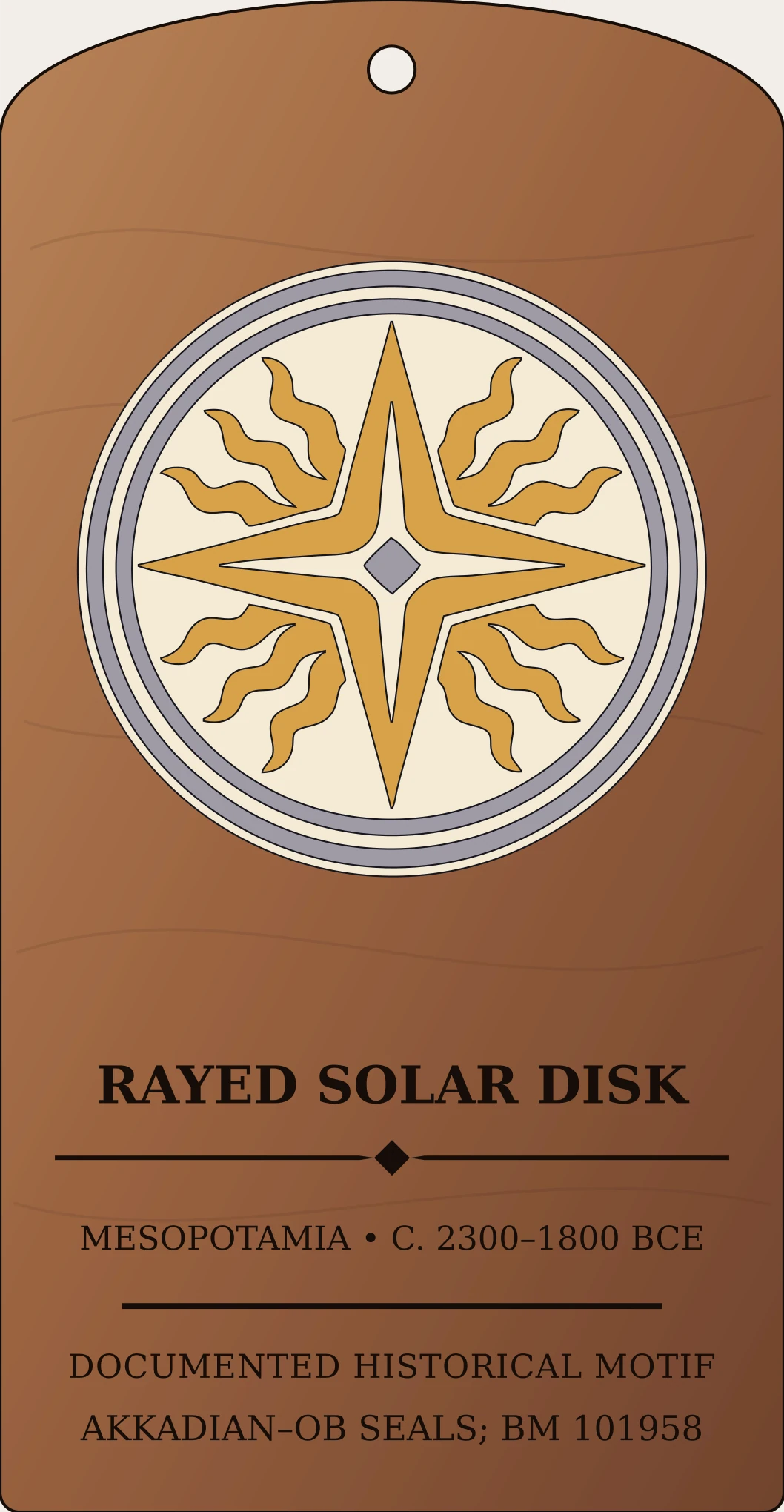 Rayed Solar Disk (Utu/Shamash šamšatu) — Documented Akkadian Motif, Akkadian–Old Babylonian Sanctum Hex Archive Plaque preview