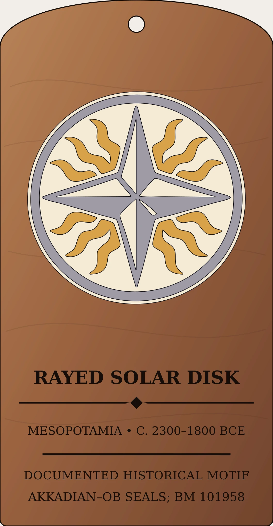 Rayed Solar Disk (Utu/Shamash šamšatu) — Documented Akkadian Motif, Akkadian–Old Babylonian Sanctum Hex Archive Plaque preview