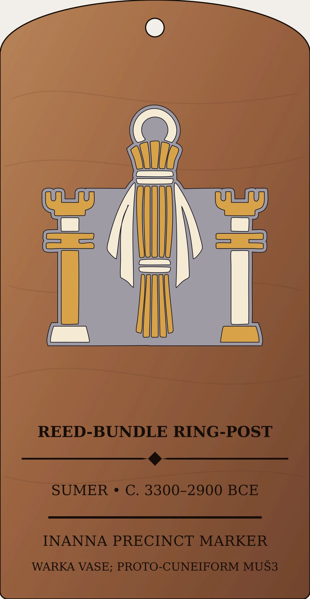 Reed-Bundle Ring-Post with Streamer (MUŠ3, Inanna) — Documented Sumerian Motif, Late Uruk–Jemdet Nasr Sanctum Hex Archive Plaque preview