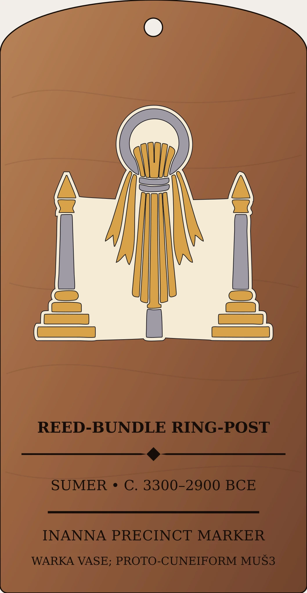 Reed-Bundle Ring-Post with Streamer (MUŠ3, Inanna) — Documented Sumerian Motif, Late Uruk–Jemdet Nasr Sanctum Hex Archive Plaque preview