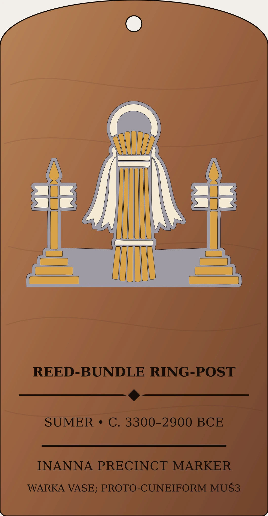 Reed-Bundle Ring-Post with Streamer (MUŠ3, Inanna) — Documented Sumerian Motif, Late Uruk–Jemdet Nasr Sanctum Hex Archive Plaque preview