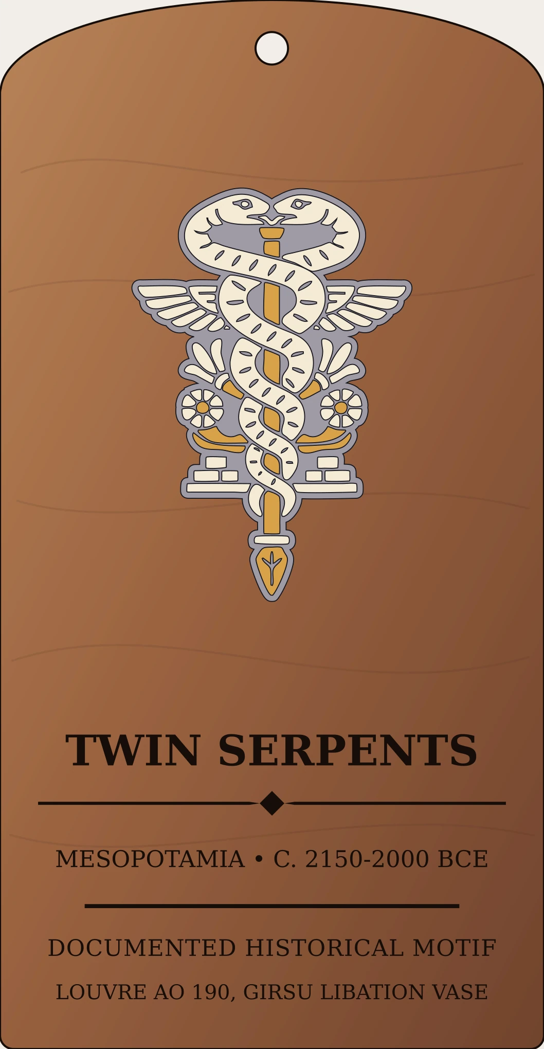 Twin Serpents on Staff (Ningishzida) — Documented Sumerian Motif, Lagash II / Ur III Sanctum Hex Archive Plaque preview