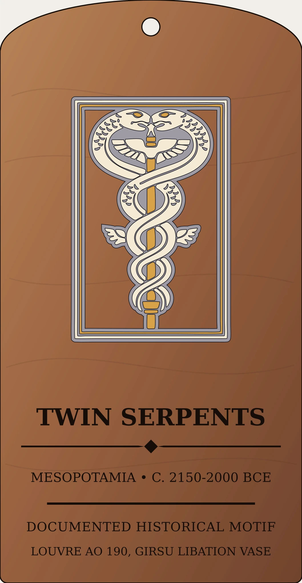 Twin Serpents on Staff (Ningishzida) — Documented Sumerian Motif, Lagash II / Ur III Sanctum Hex Archive Plaque preview