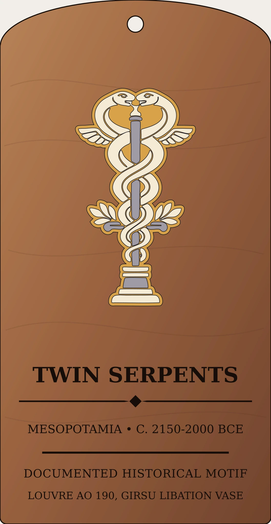 Twin Serpents on Staff (Ningishzida) — Documented Sumerian Motif, Lagash II / Ur III Sanctum Hex Archive Plaque preview