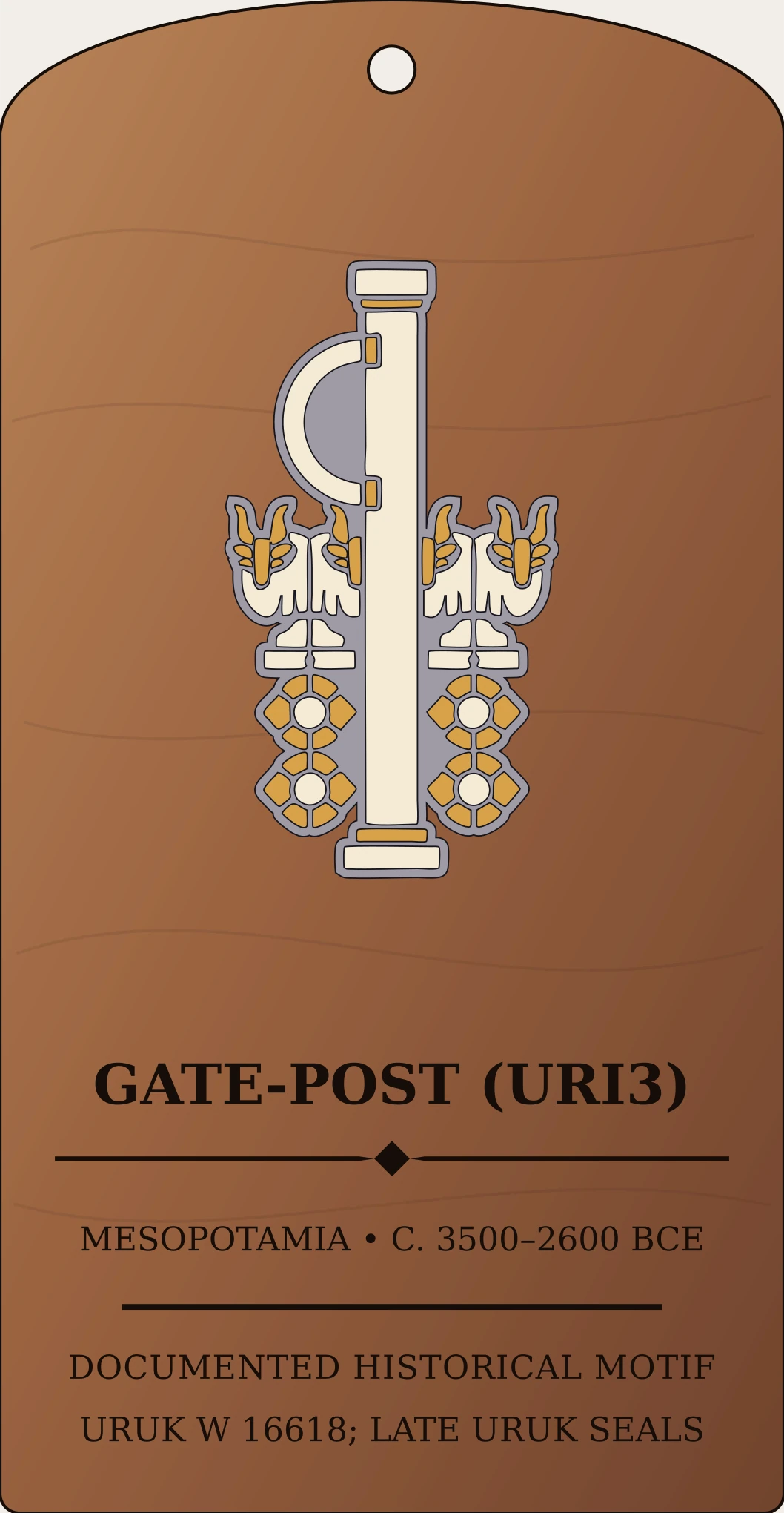 Bügelschaft Gate-Post (URI3) — Documented Sumerian Motif, Late Uruk–Early Dynastic Sanctum Hex Archive Plaque preview