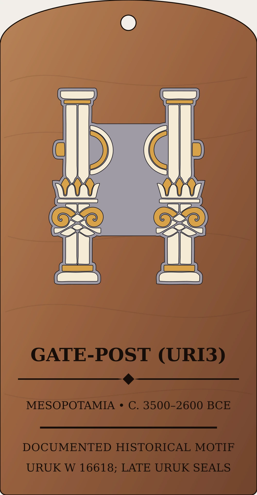 Bügelschaft Gate-Post (URI3) — Documented Sumerian Motif, Late Uruk–Early Dynastic Sanctum Hex Archive Plaque preview