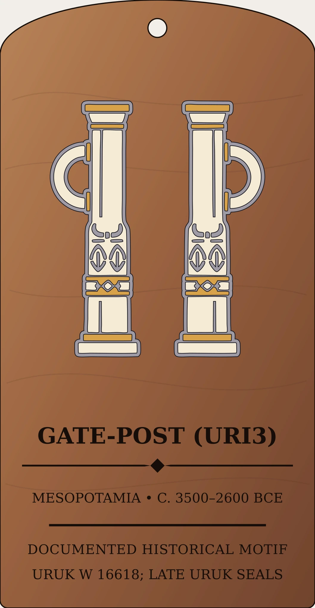 Bügelschaft Gate-Post (URI3) — Documented Sumerian Motif, Late Uruk–Early Dynastic Sanctum Hex Archive Plaque preview