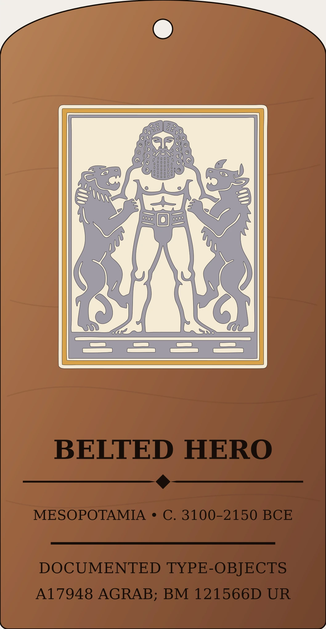 Nude belted hero with curling locks (later called laḫmu) — Documented Sumerian/Akkadian Motif, Early Dynastic–Akkadian Sanctum Hex Archive Plaque preview