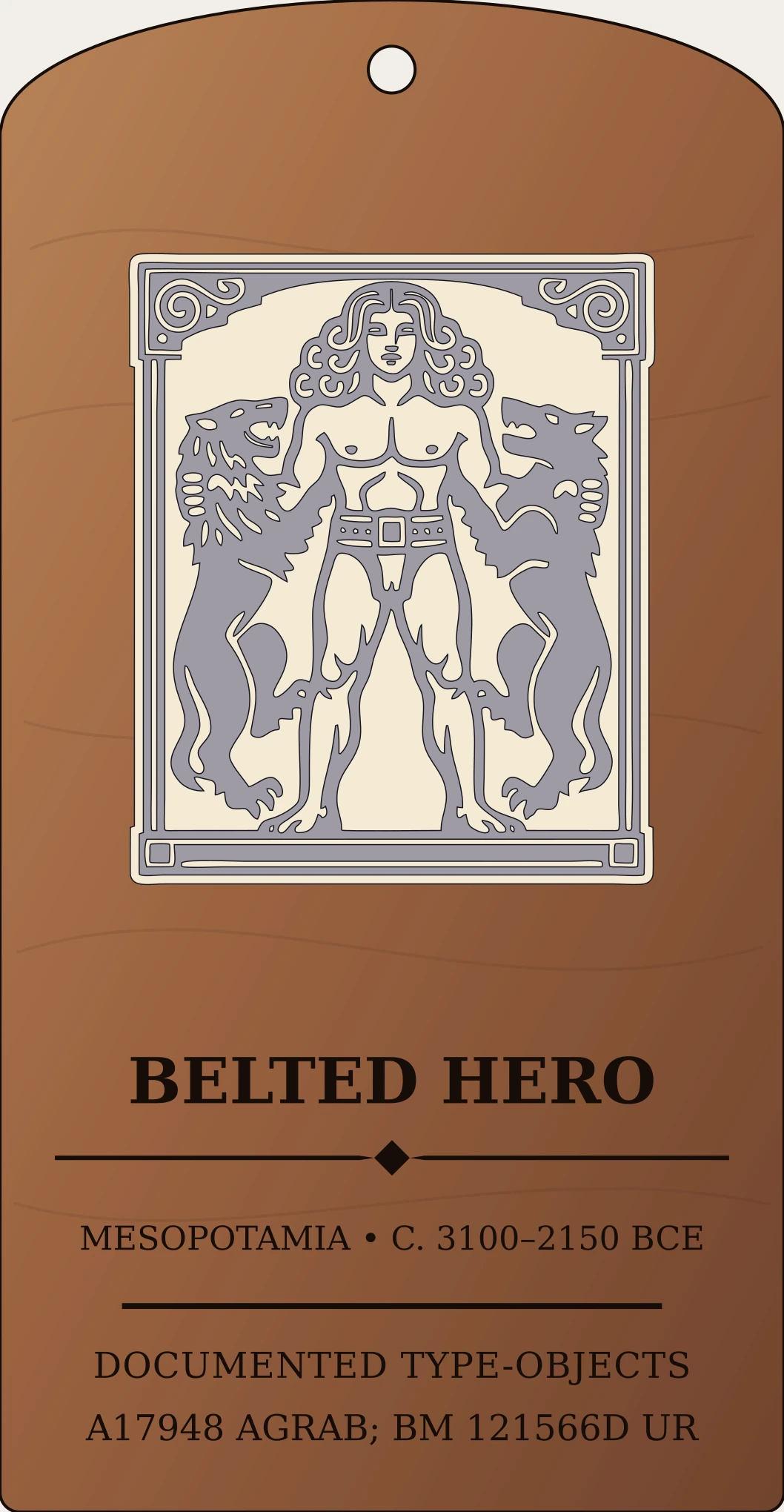 Nude belted hero with curling locks (later called laḫmu) — Documented Sumerian/Akkadian Motif, Early Dynastic–Akkadian Sanctum Hex Archive Plaque preview